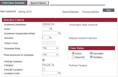 print class schedule selection criteria