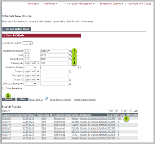 Schedule new Course search