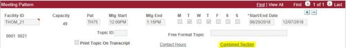 meeting pattern combined sections field highlighted