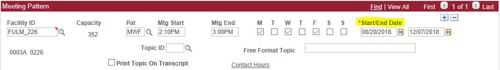 meeting pattern start/end date field highlighted