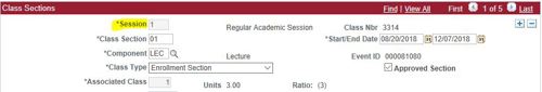 class sections session field highlighted