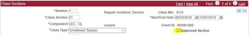 class sections approved section box highlighted