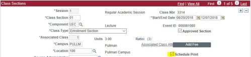 class sections schedule print box highlighted