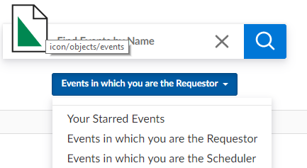 Events dropdown list in 25Live