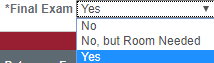 Finals dropdown on the exam tab