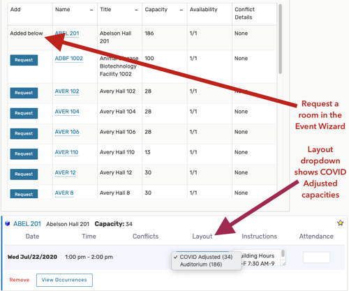 Layout dropdown for capacity