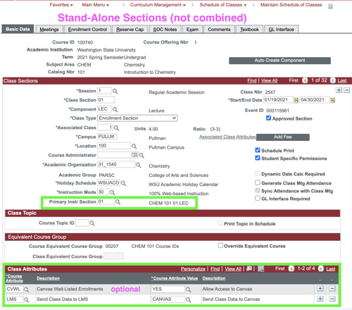 Maintain Schedule of Classes coding example in basic data tab