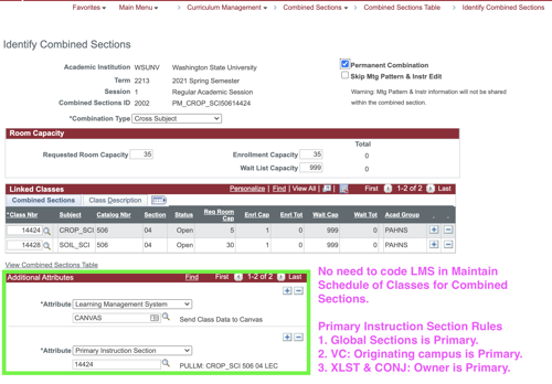 Combined sections table coding example